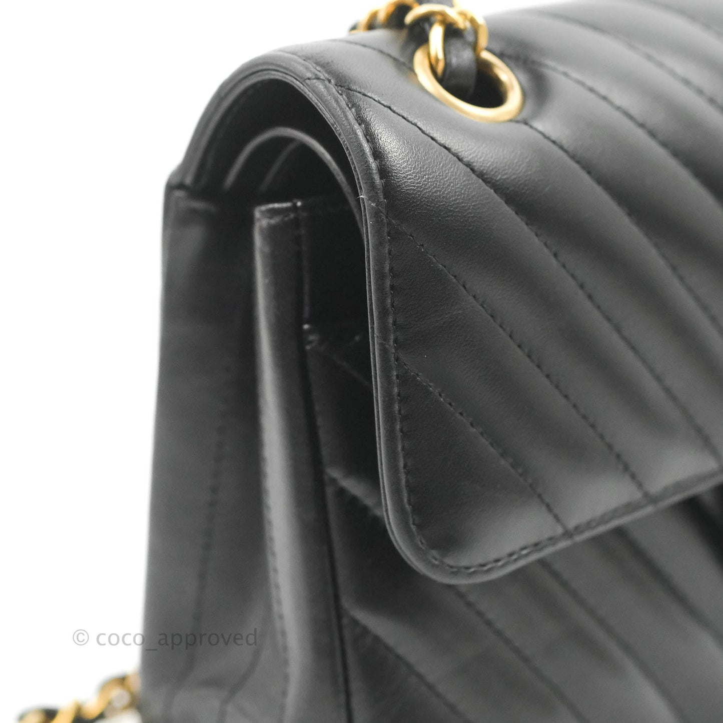 Chanel Classic Chevron S/M Small Double Flap Black Lambskin Gold Hardware