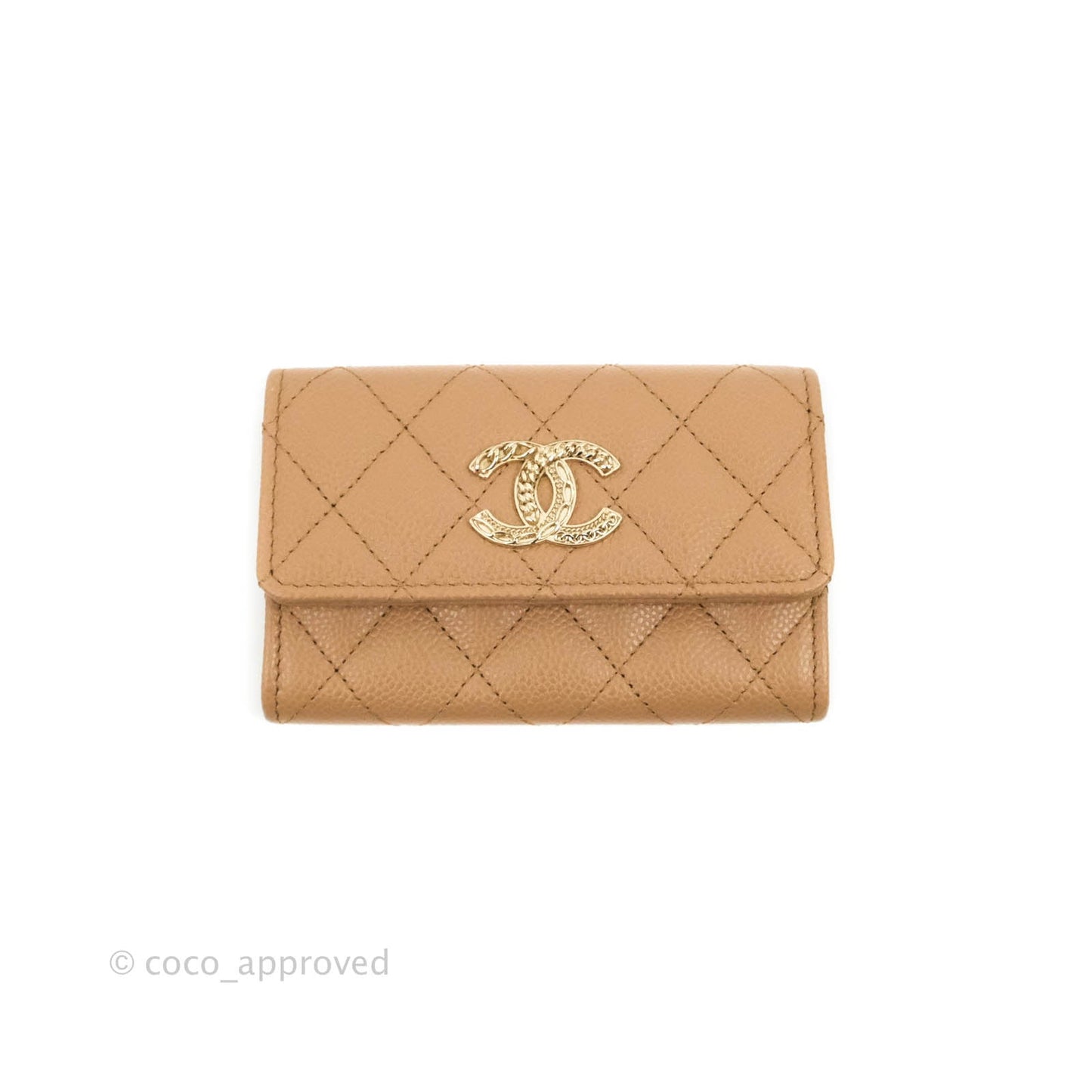 Chanel Quilted Flap Card Holder Dark Beige Caviar Gold Hardware