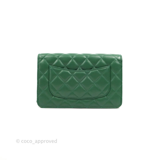 Chanel Quilted Classic Wallet on Chain WOC Green Lambskin Silver Hardware