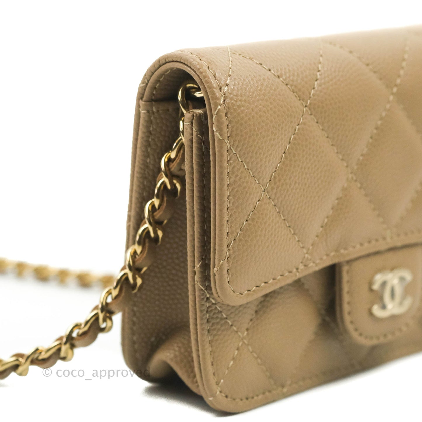 Chanel Mini Wallet With Chain Dark Beige Caviar Gold Hardware