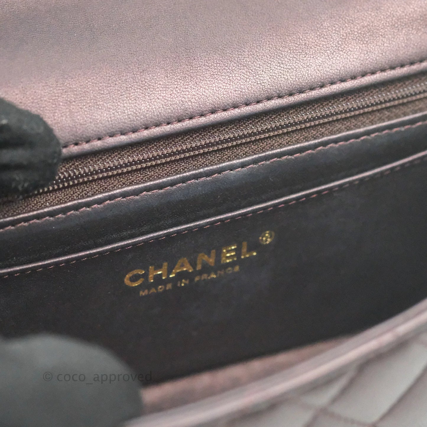 Chanel Top Handle Mini Rectangular Flap Bag Dark Purple Lambskin Gold Hardware