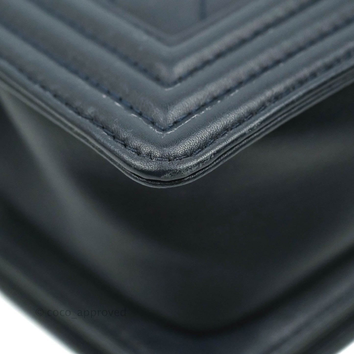 Chanel Small Quilted Boy Navy Calfskin Gun Metal