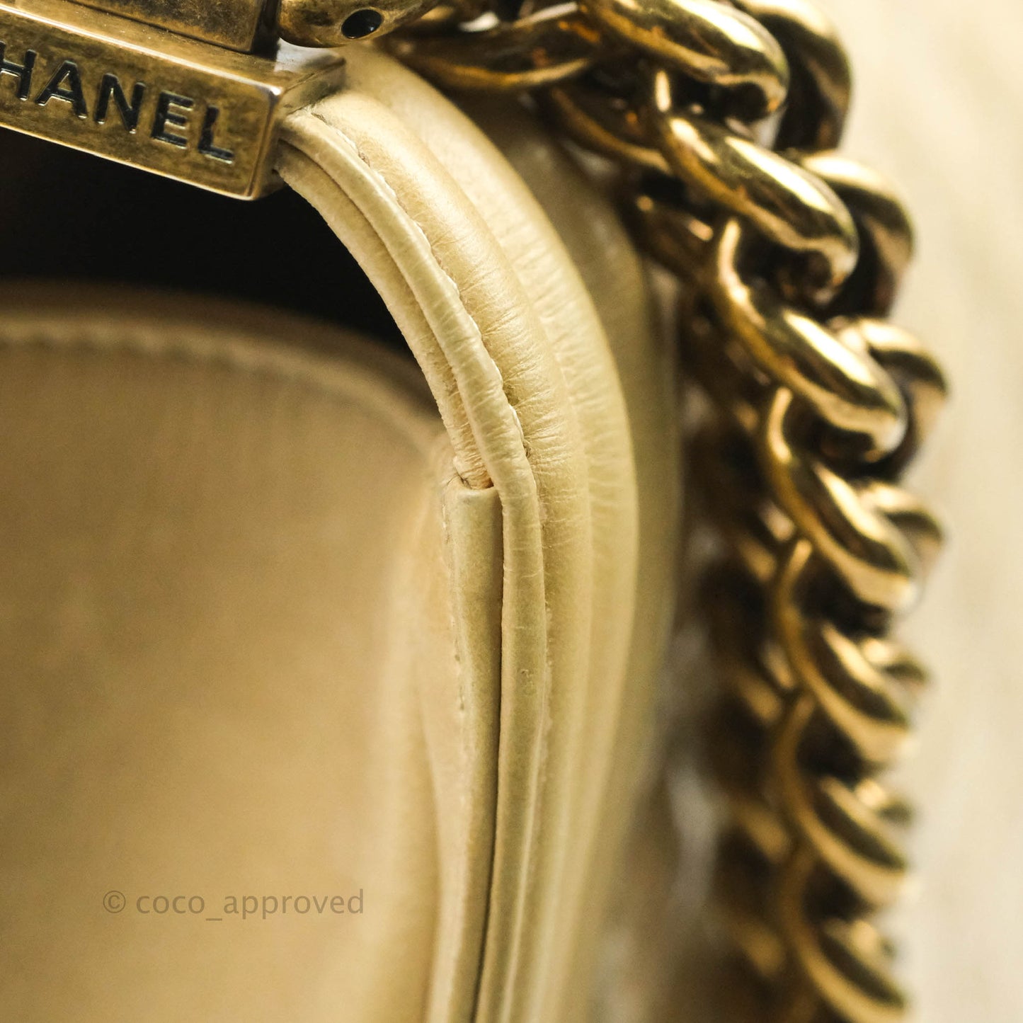 Chanel Quilted Large Boy Beige Aged Calfskin Aged Gold Hardware