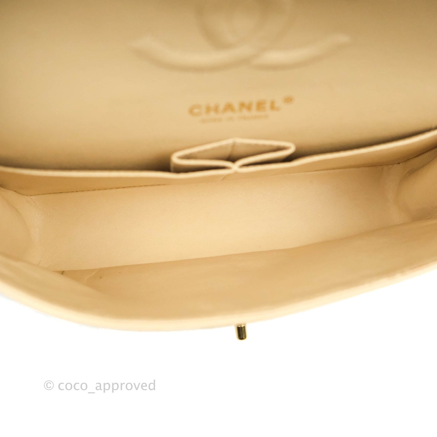 Chanel Classic M/L Medium Flap Quilted Beige Caviar Gold Hardware