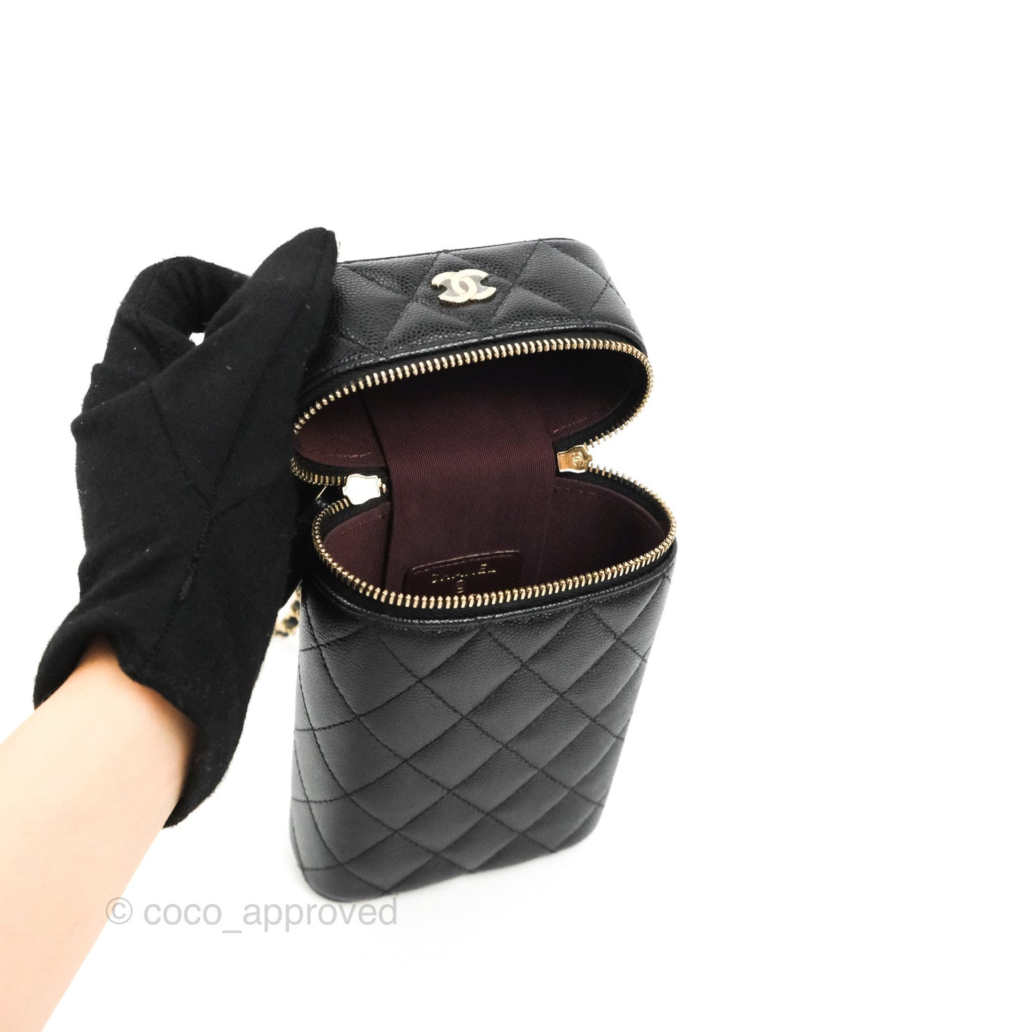 Chanel Vanity Phone Holder With Chain Black Caviar Gold Hardware