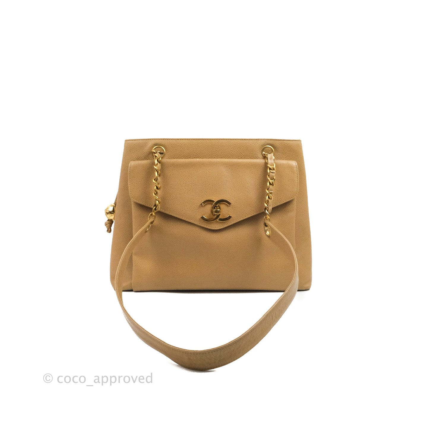 Chanel Vintage Tote Beige Caviar 24K Gold Hardware
