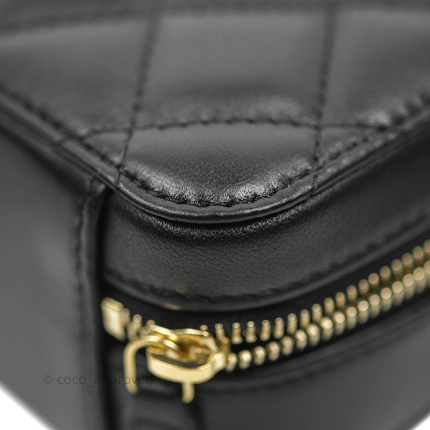 Chanel Mini Pearl Crush Quilted Camera Case Black Lambskin Aged Gold Hardware