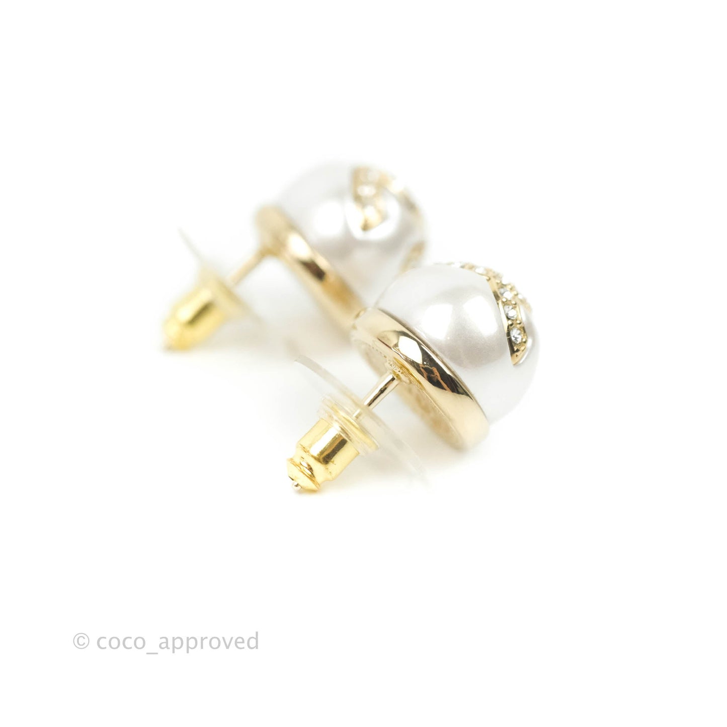 Chanel Pearl CC Crystal Earrings Gold Tone 22S