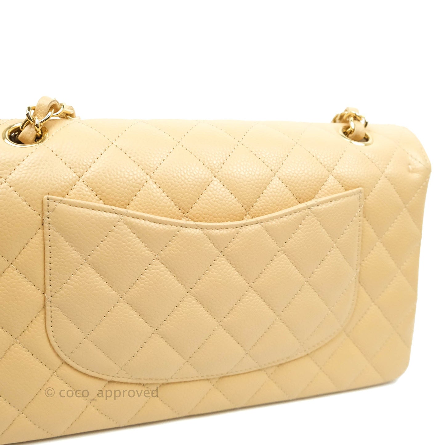Chanel Classic M/L Medium Flap Quilted Beige Caviar Gold Hardware