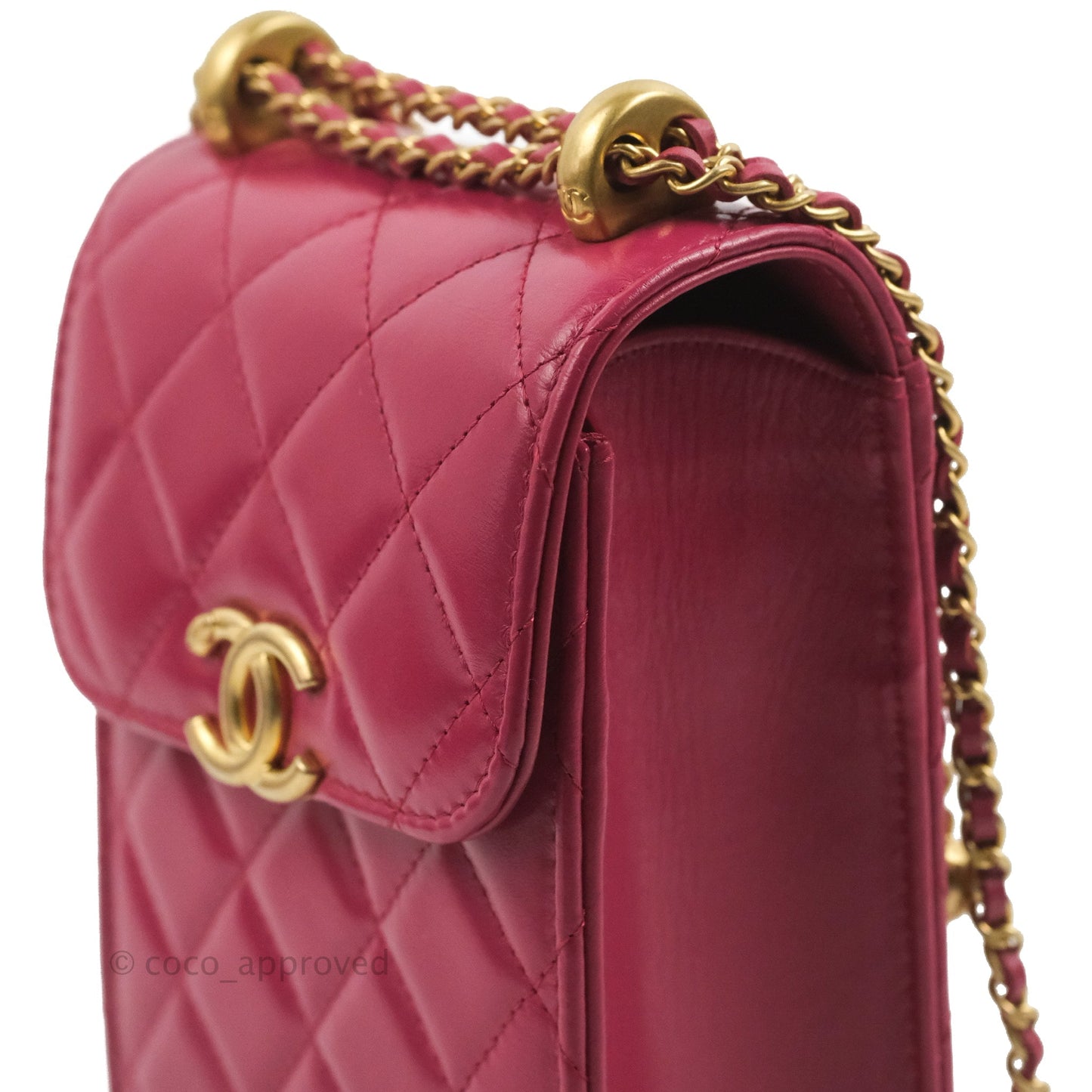 Chanel Quilted Perfect Fit Dark Pink Phone Holder Aged Gold Hardware