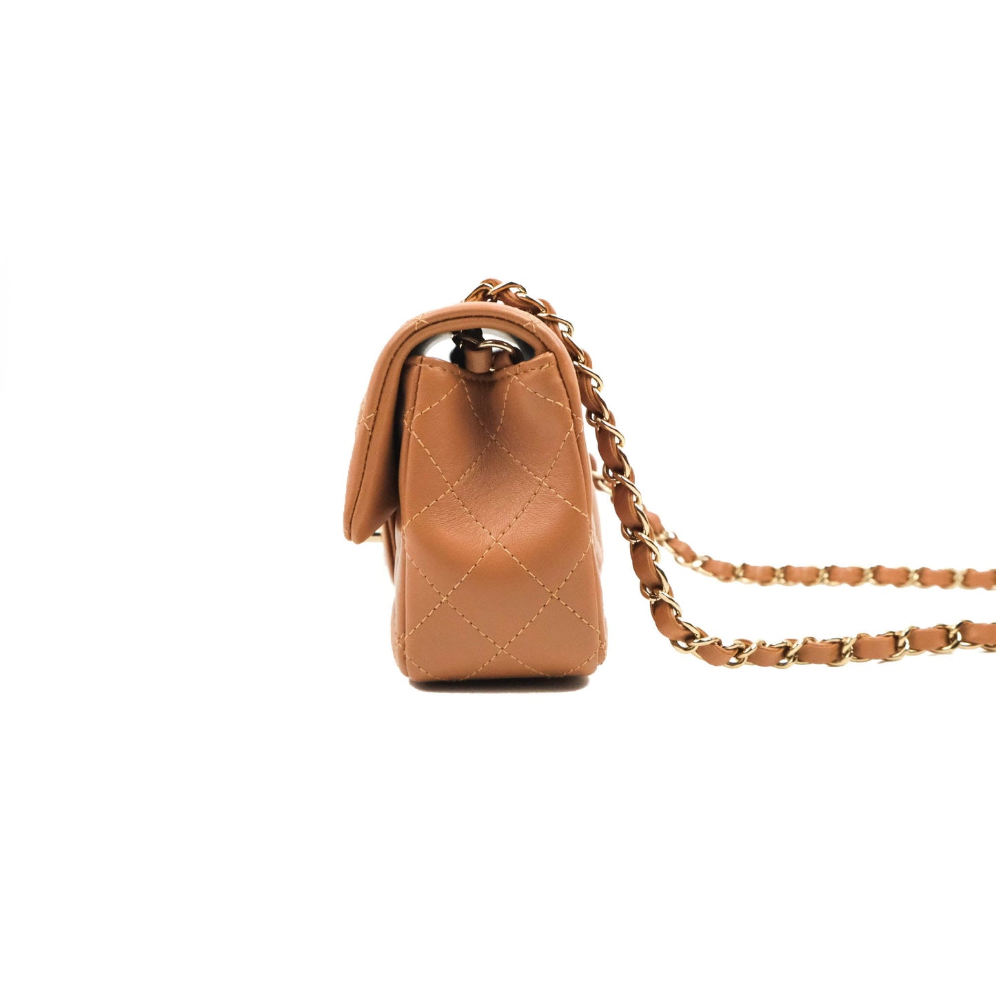 Chanel Quilted Mini Rectangular Flap Caramel Lambskin Gold Hardware 22S