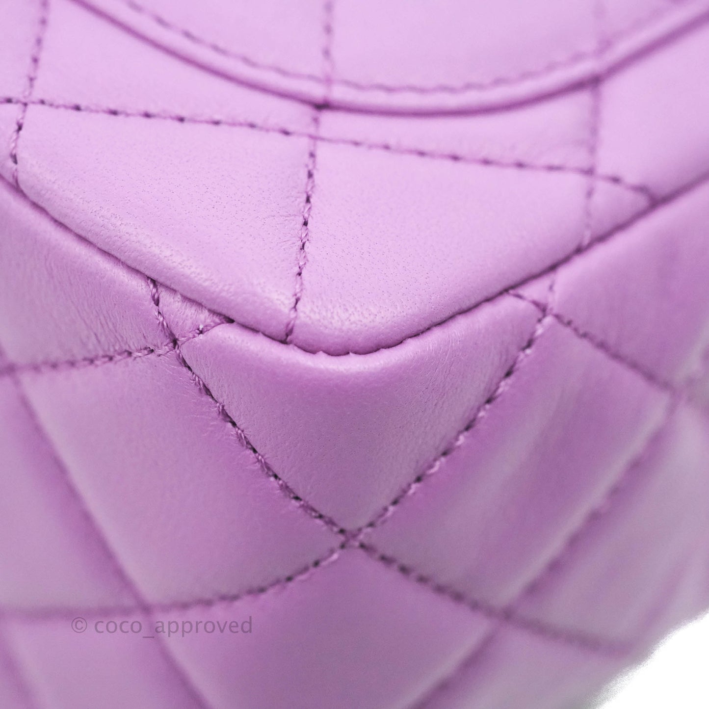 Chanel Mini Square Pearl Crush Quilted Purple Lambskin Aged Gold Hardware