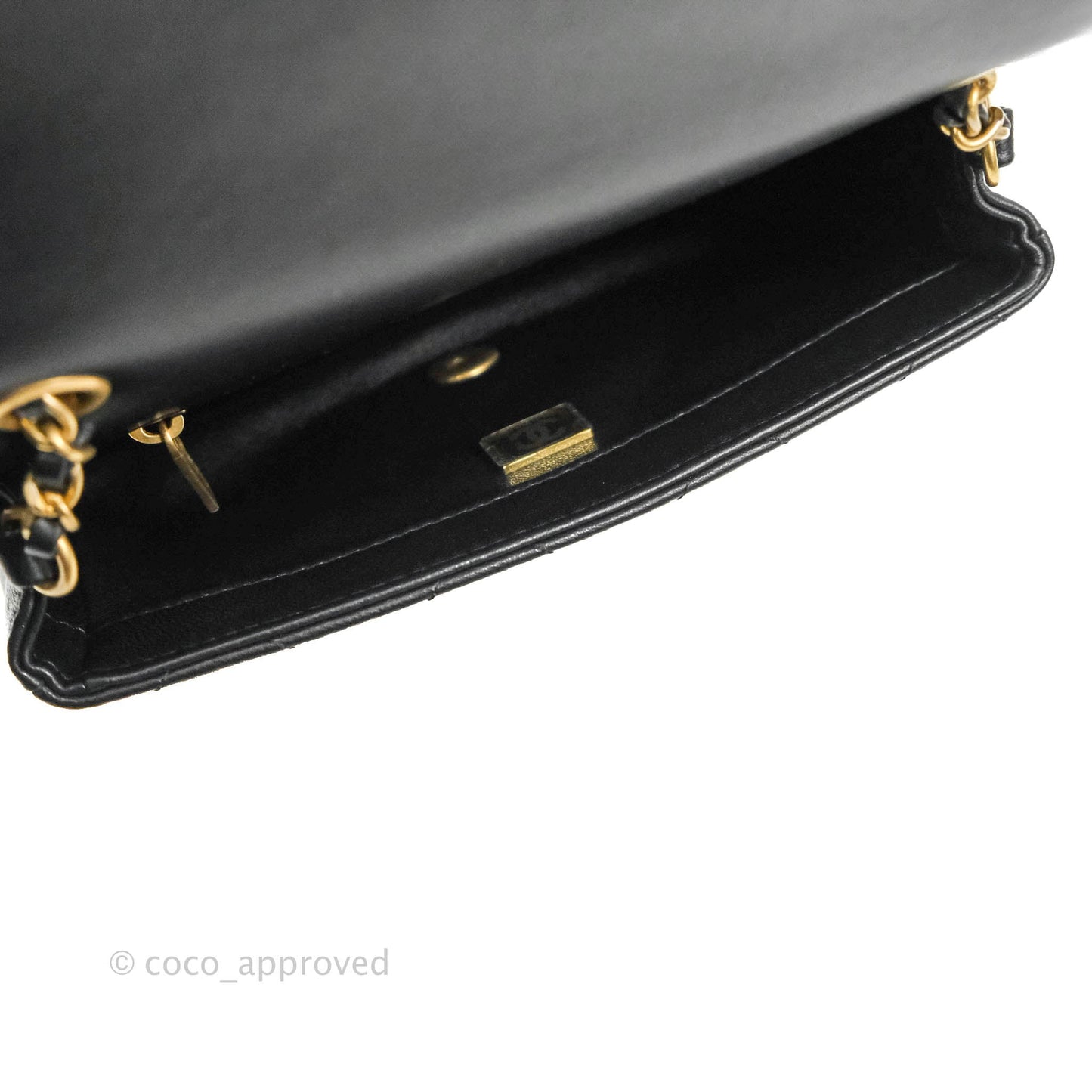 Chanel Mini Flap Bag With Heart CC Charm Black Lambskin Aged Gold Hardware