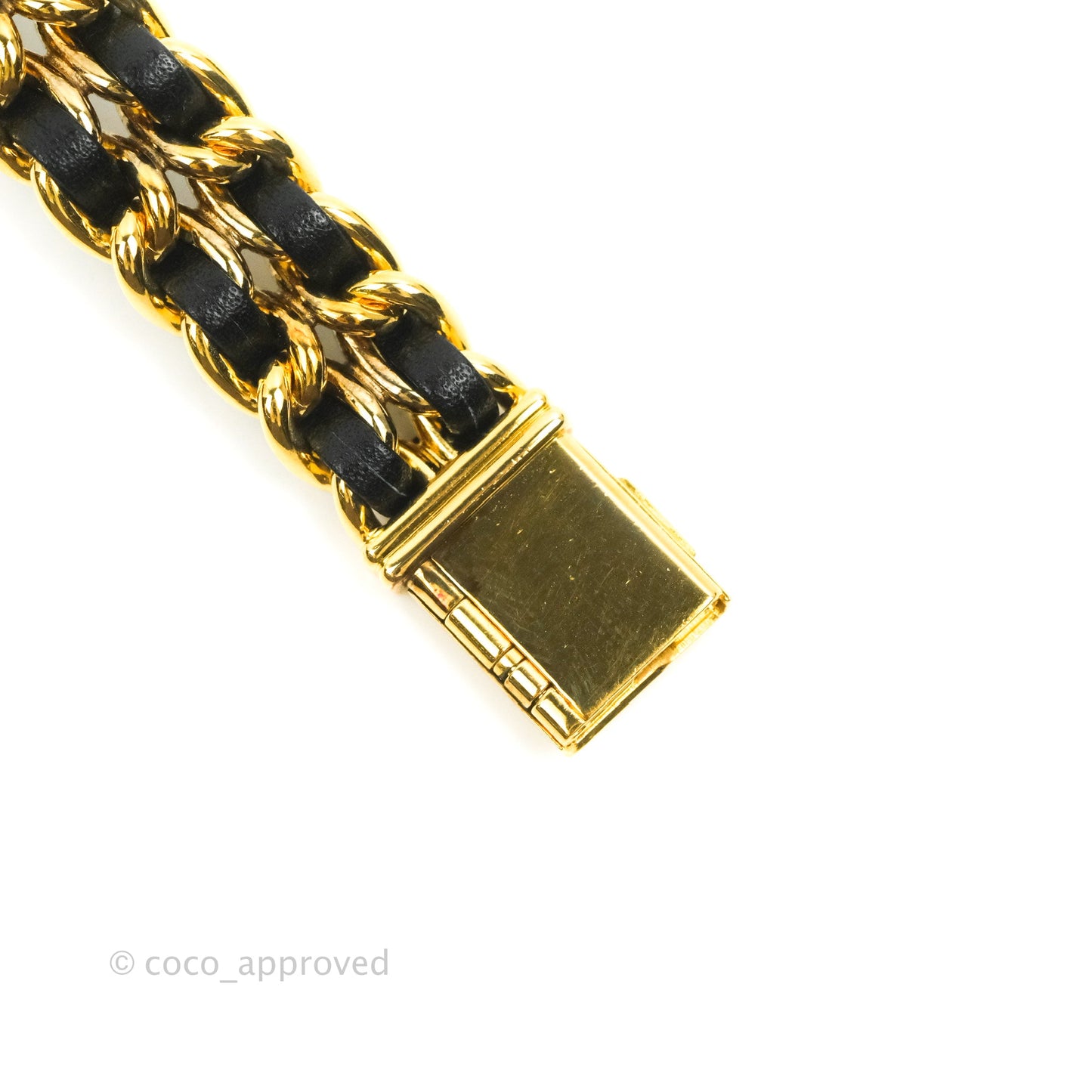 Chanel Vintage Première Watch Black Leather Gold Plated Size L