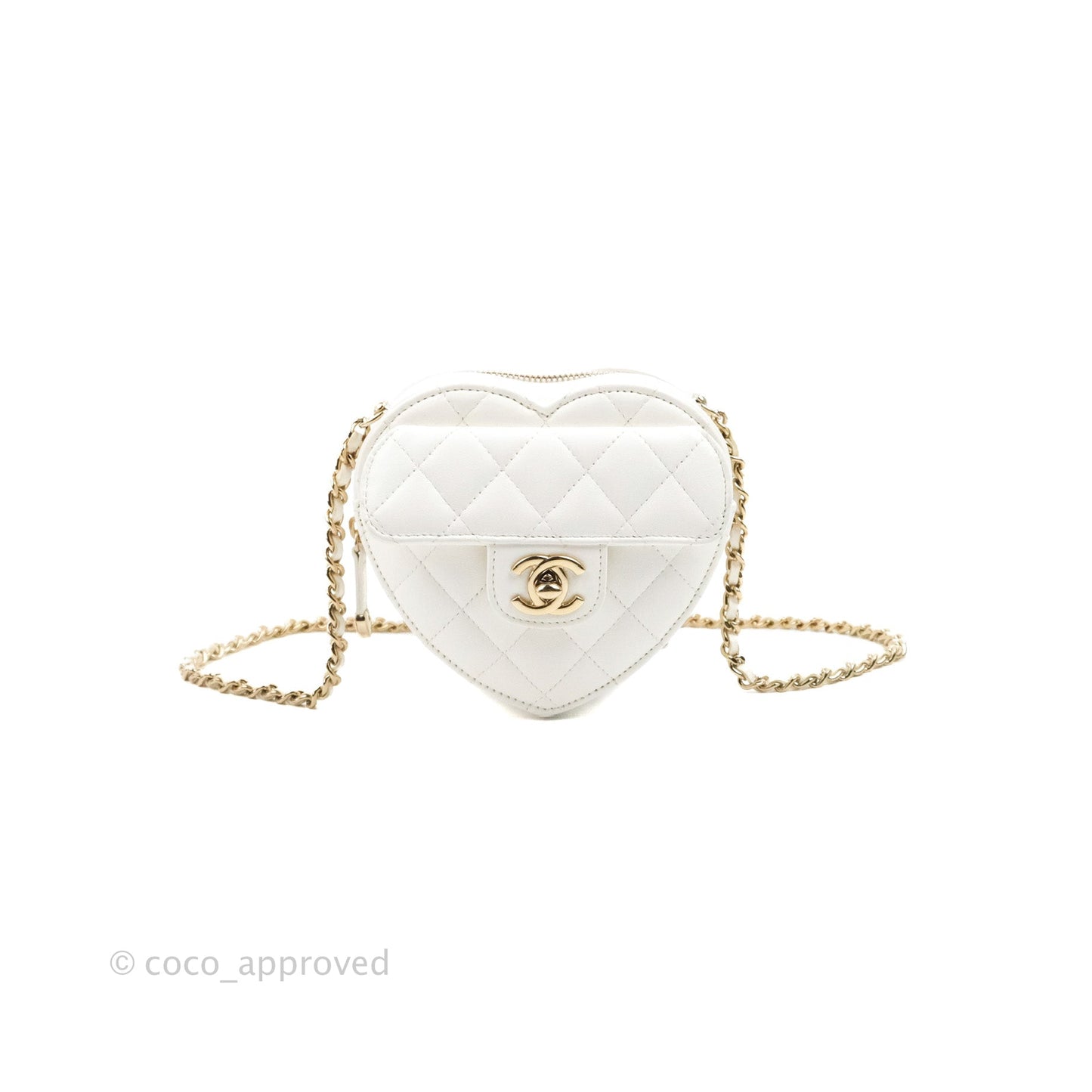Chanel Small Heart Bag White Lambskin Gold Hardware 22S