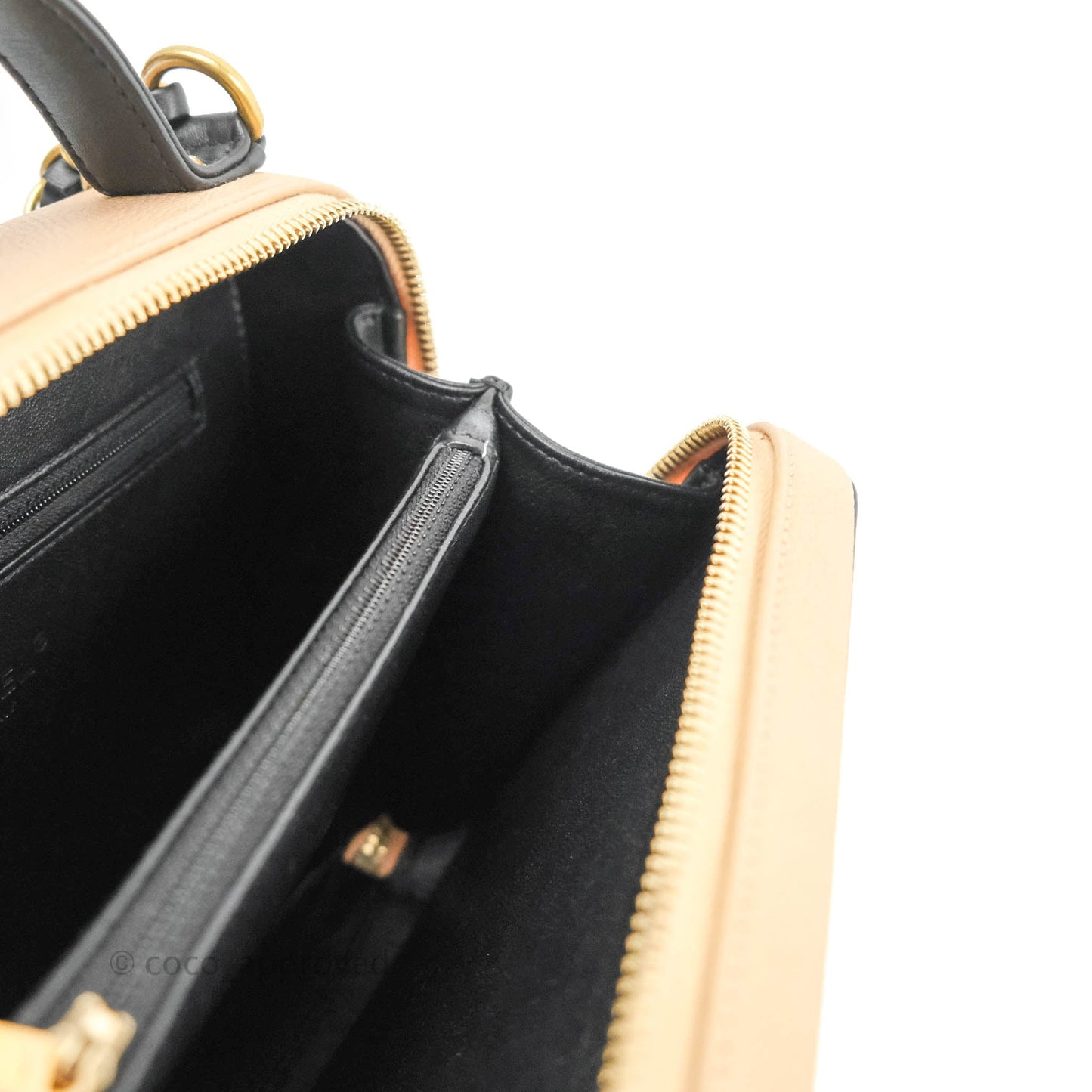 Chanel Quilted Medium CC Filigree Vanity Case Beige Caviar Aged Gold Hardware