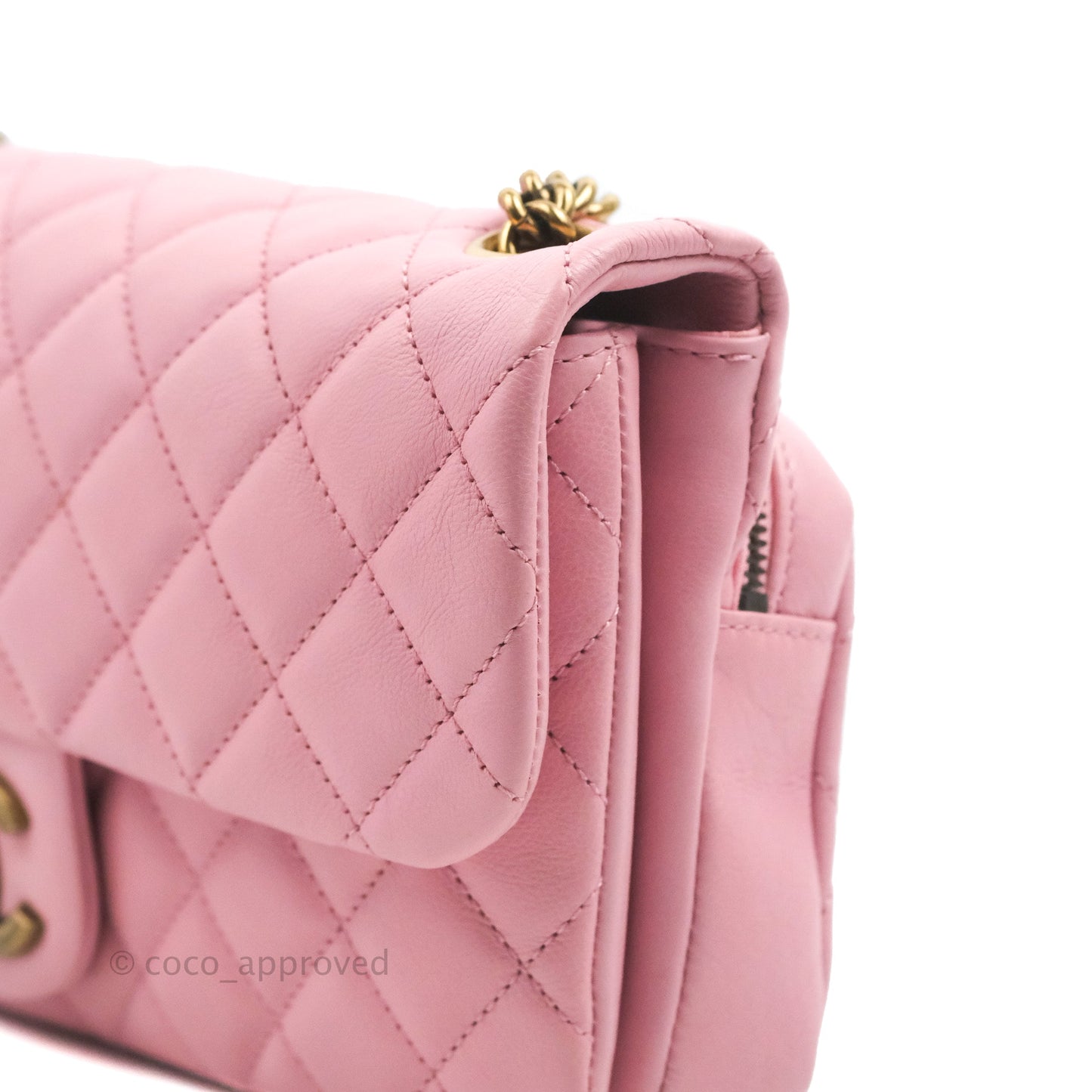 Chanel CC Crown Flap Pink Calfskin Antique Gold Hardware