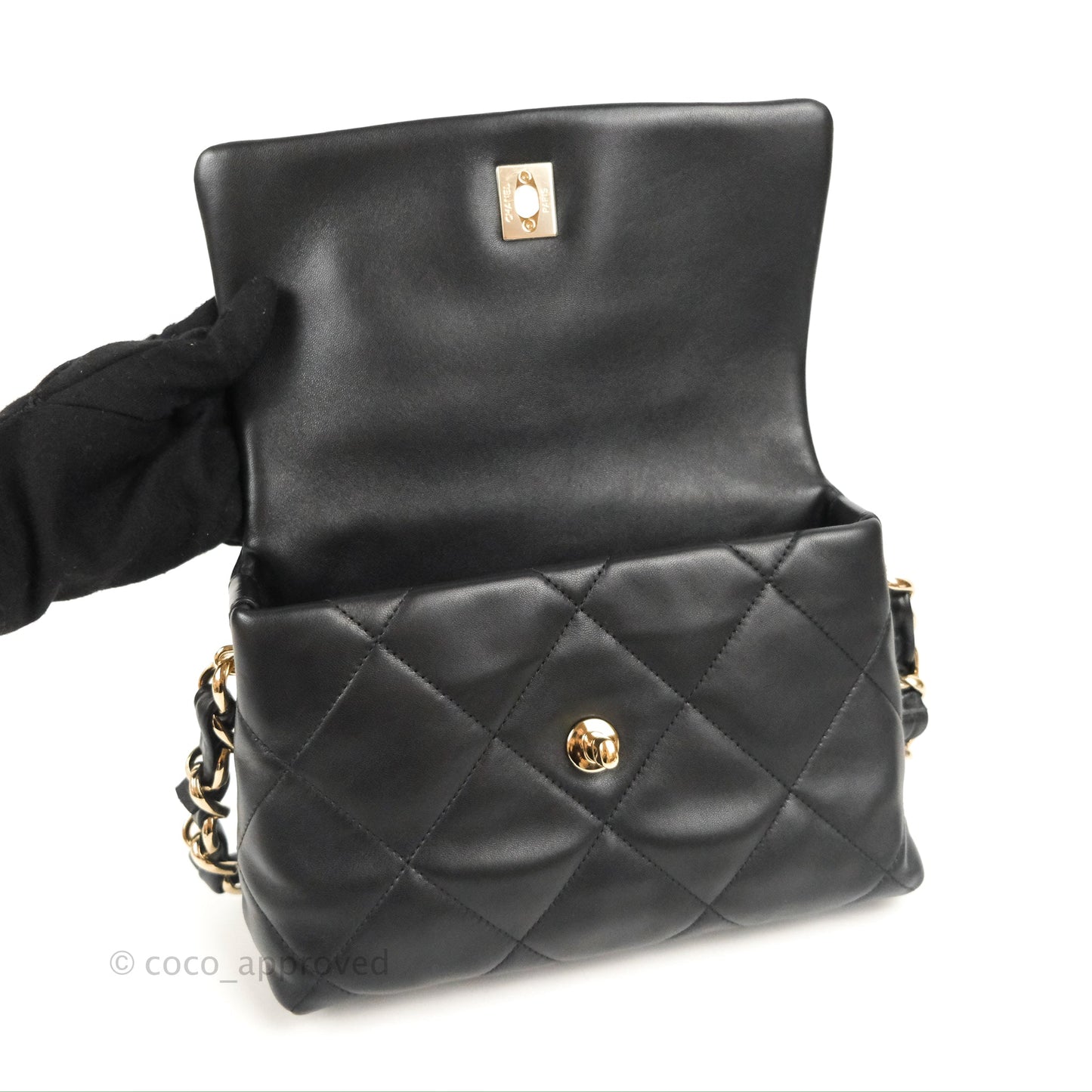Chanel Small Logo Chain Flap Black Lambskin Gold Hardware