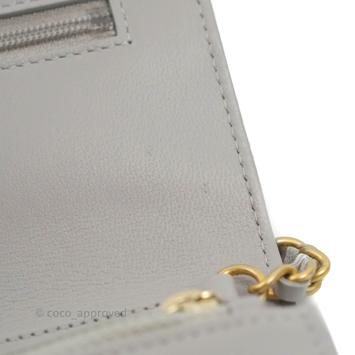 Chanel Quilted Pearl Crush Wallet on Chain WOC Grey Lambskin Aged Gold Hardware
