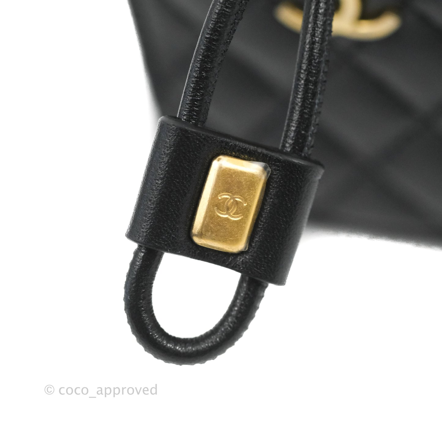 Chanel Mini Drawstring Bucket Bag with Chain Black Calfskin Aged Gold Hardware