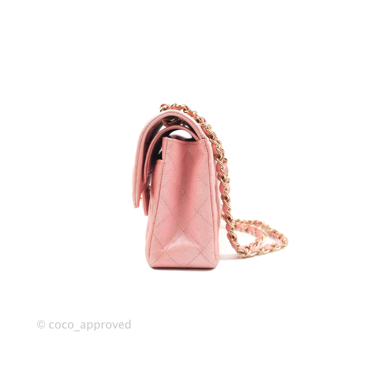 Chanel Small Classic Quilted Flap Iridescent Pink Caviar Gold Hardware 19S