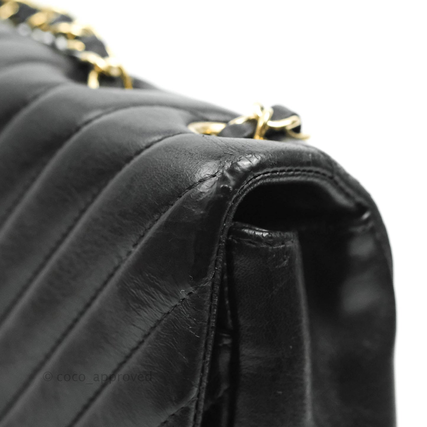 Chanel Large Chevron Single Flap Bag Black Calfskin Gold Hardware