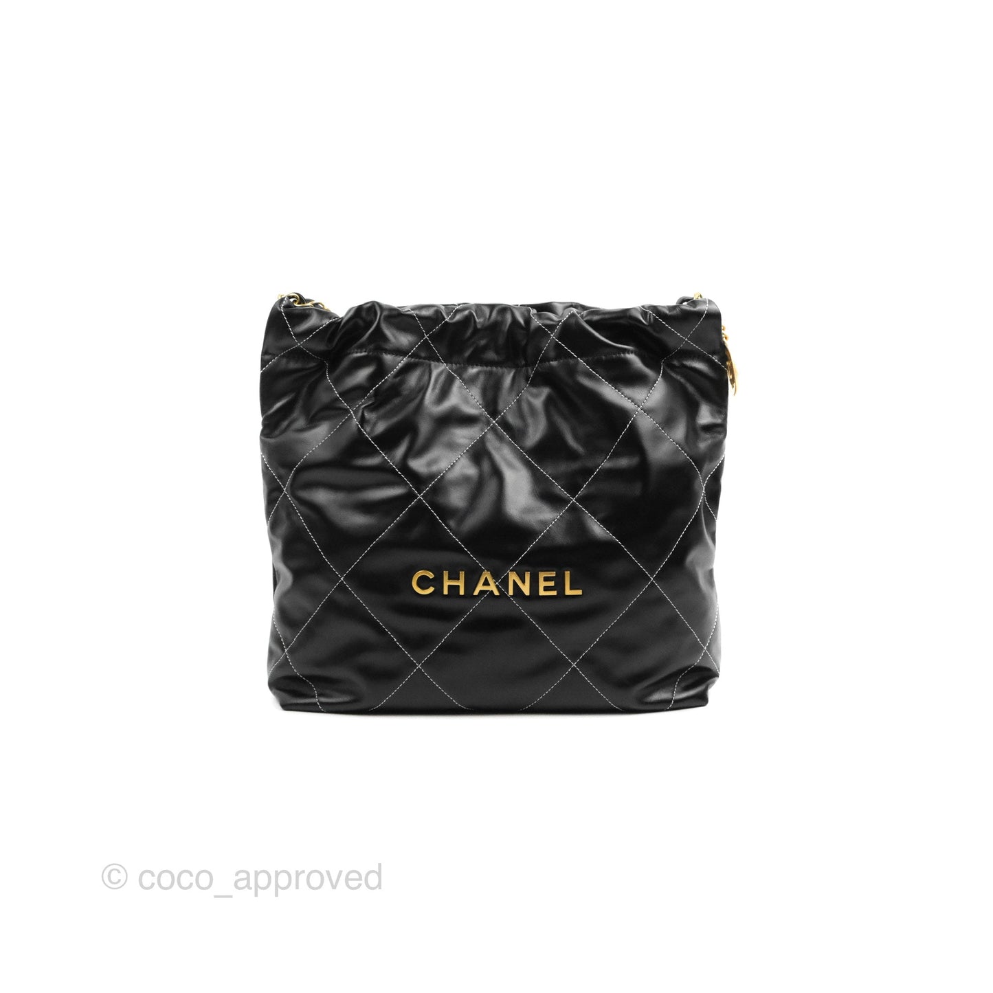 Chanel 22 Small Black Calfskin Contrast Stitch Aged Gold Hardware