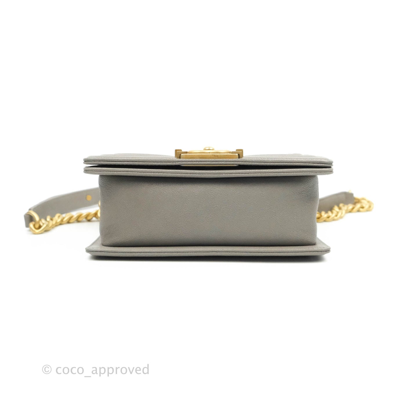 Chanel Small Quilted Boy Dark Grey Caviar Gold Hardware