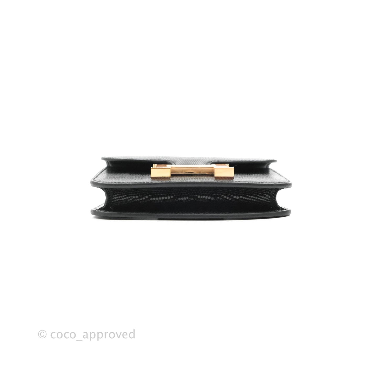 Hermès Constance Slim Wallet Black Lizard Leather Rose Gold Hardware