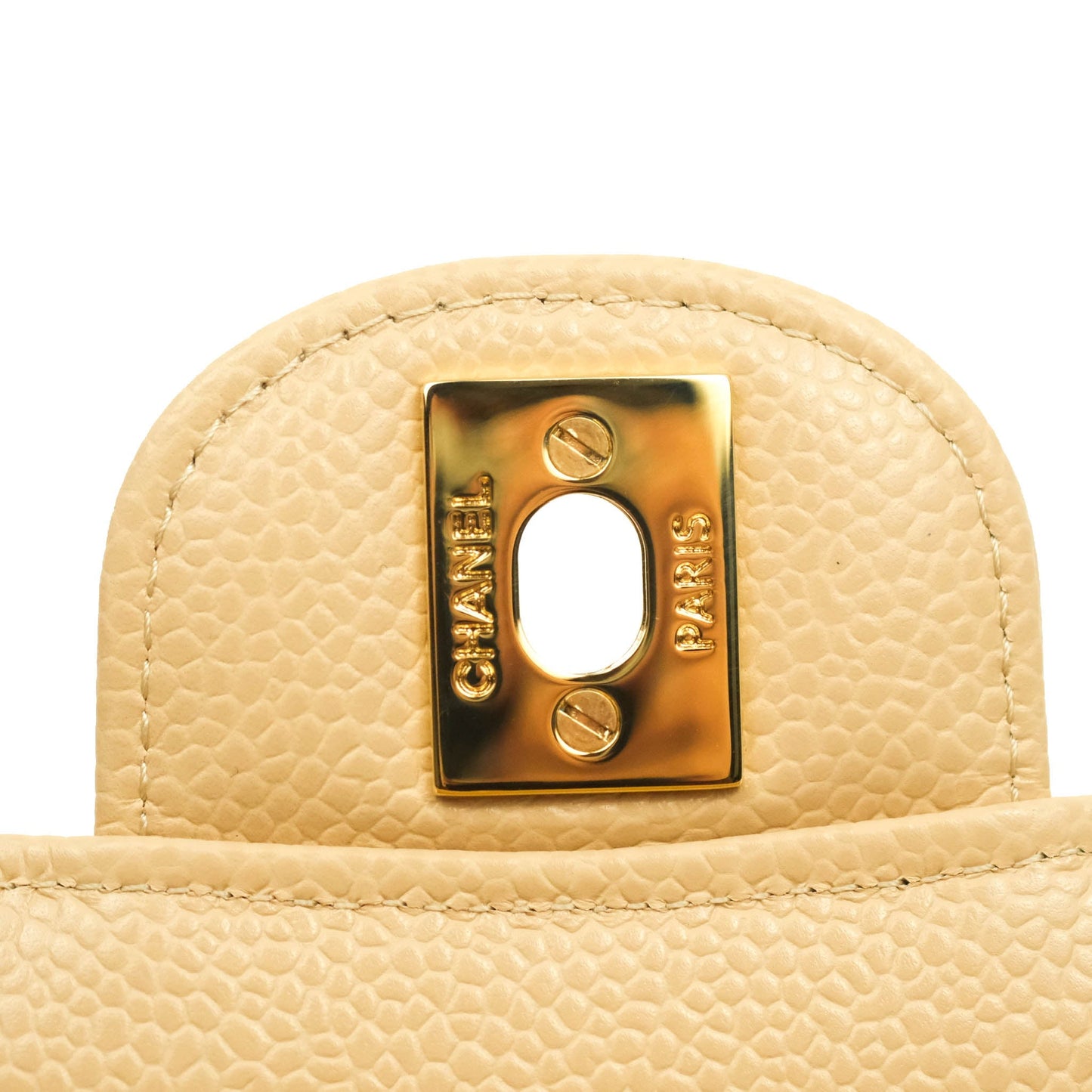 Chanel Small Classic Quilted Flap Beige Caviar Gold Hardware
