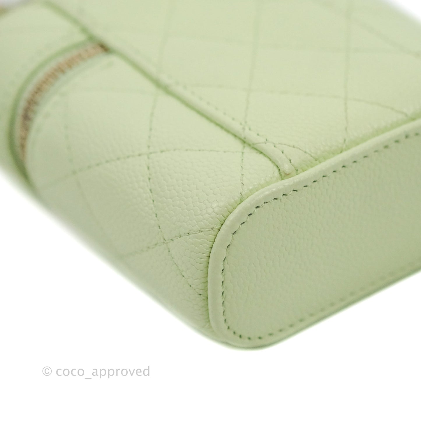 Chanel Quilted Small Handle With Care Vanity Case With Chain Green Caviar Gold Hardware