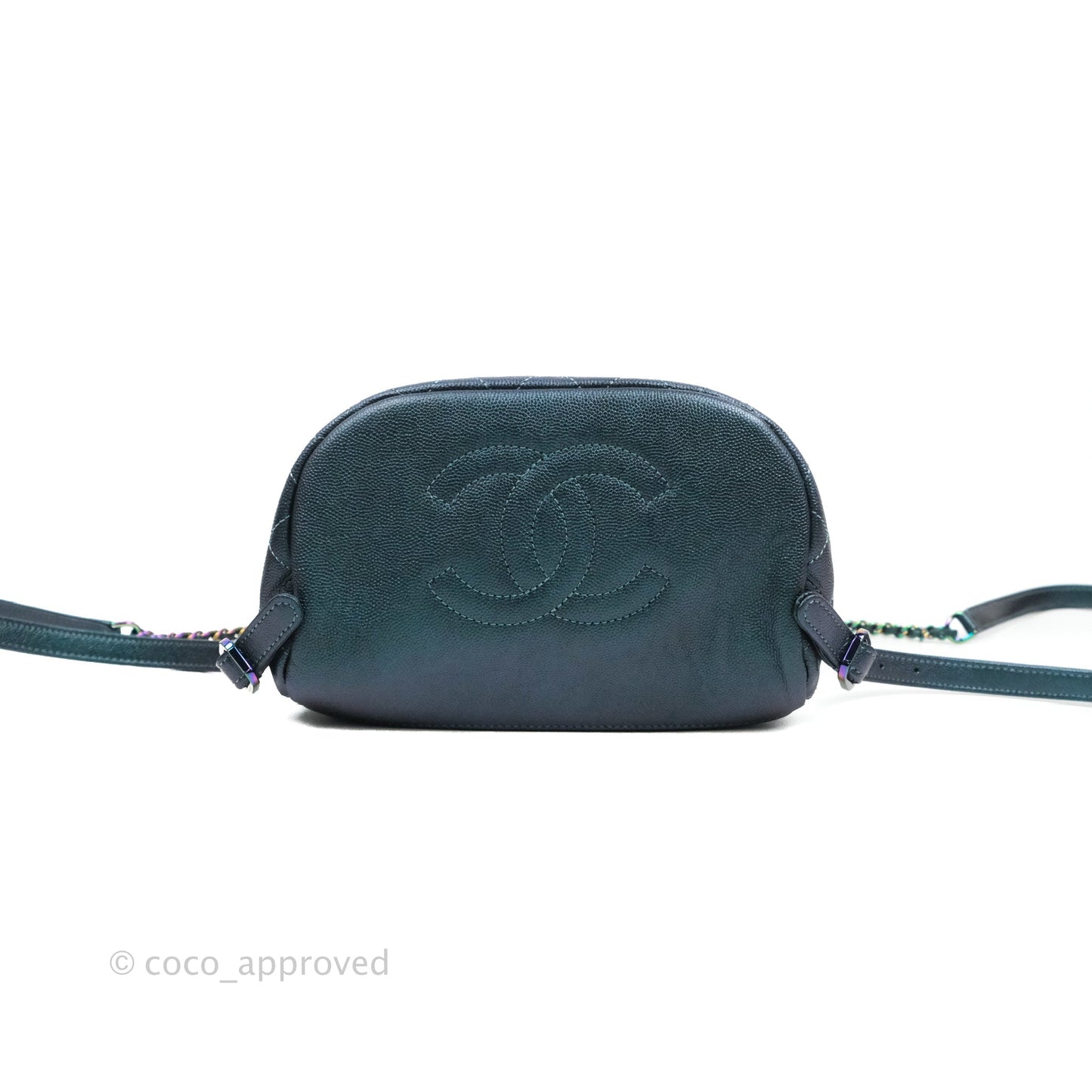 Chanel Quilted CC Filigree Backpack Caviar Iridescent Dark Turquoise Rainbow Hardware