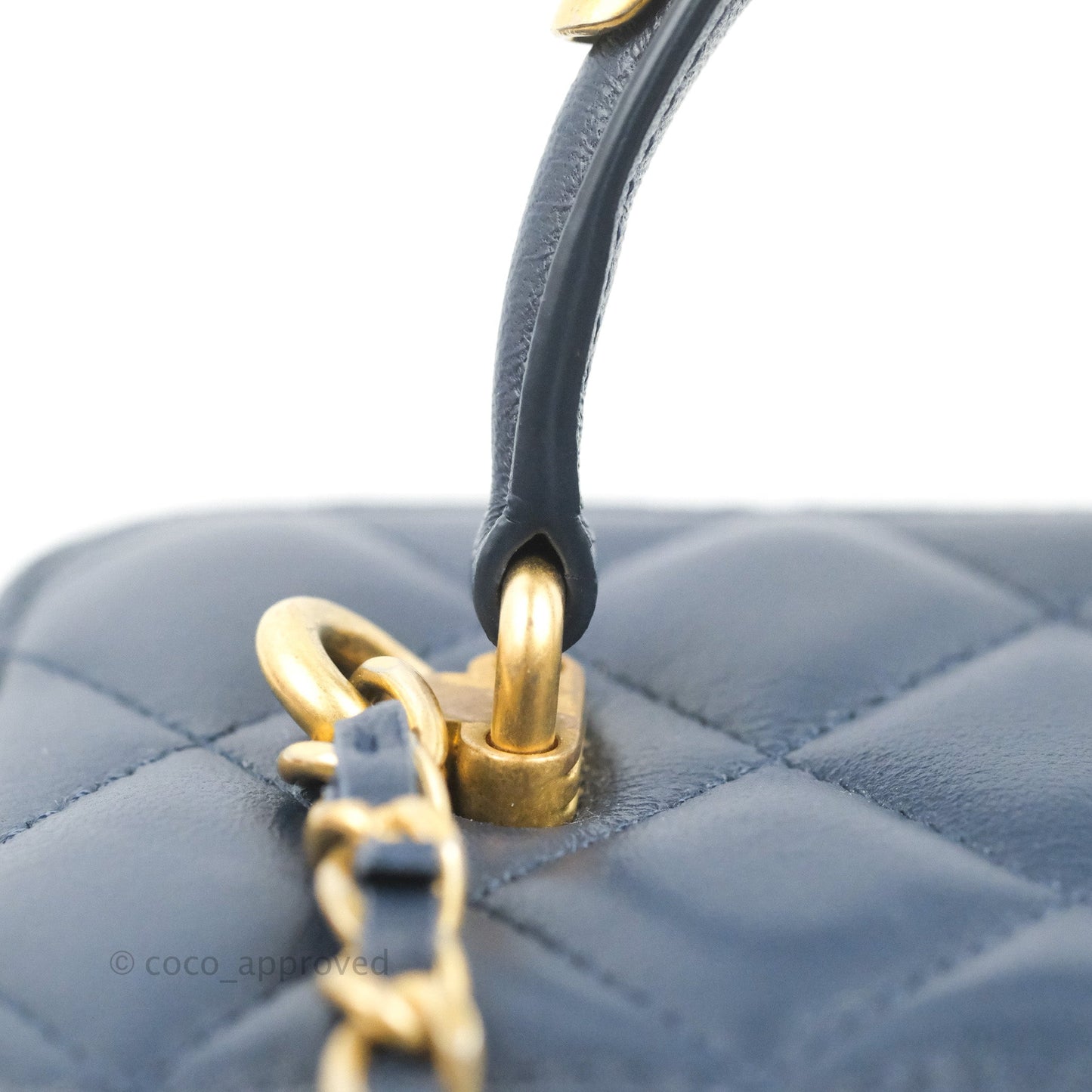 Chanel Vanity Rectangular Metal Top Handle Navy Lambskin Aged Gold Hardware 22B
