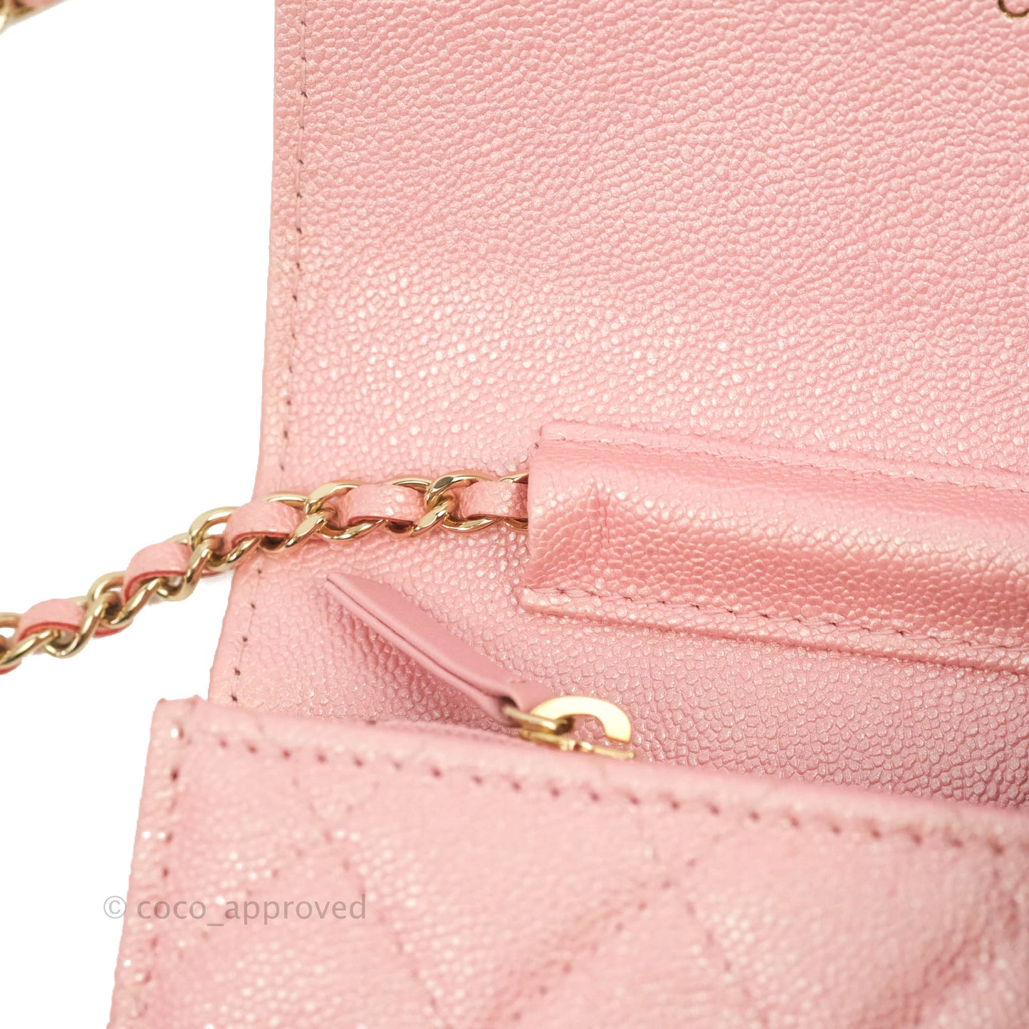 Chanel Mini Quilted Wallet On Chain WOC Caviar Iridescent Pink Gold Hardware 19S