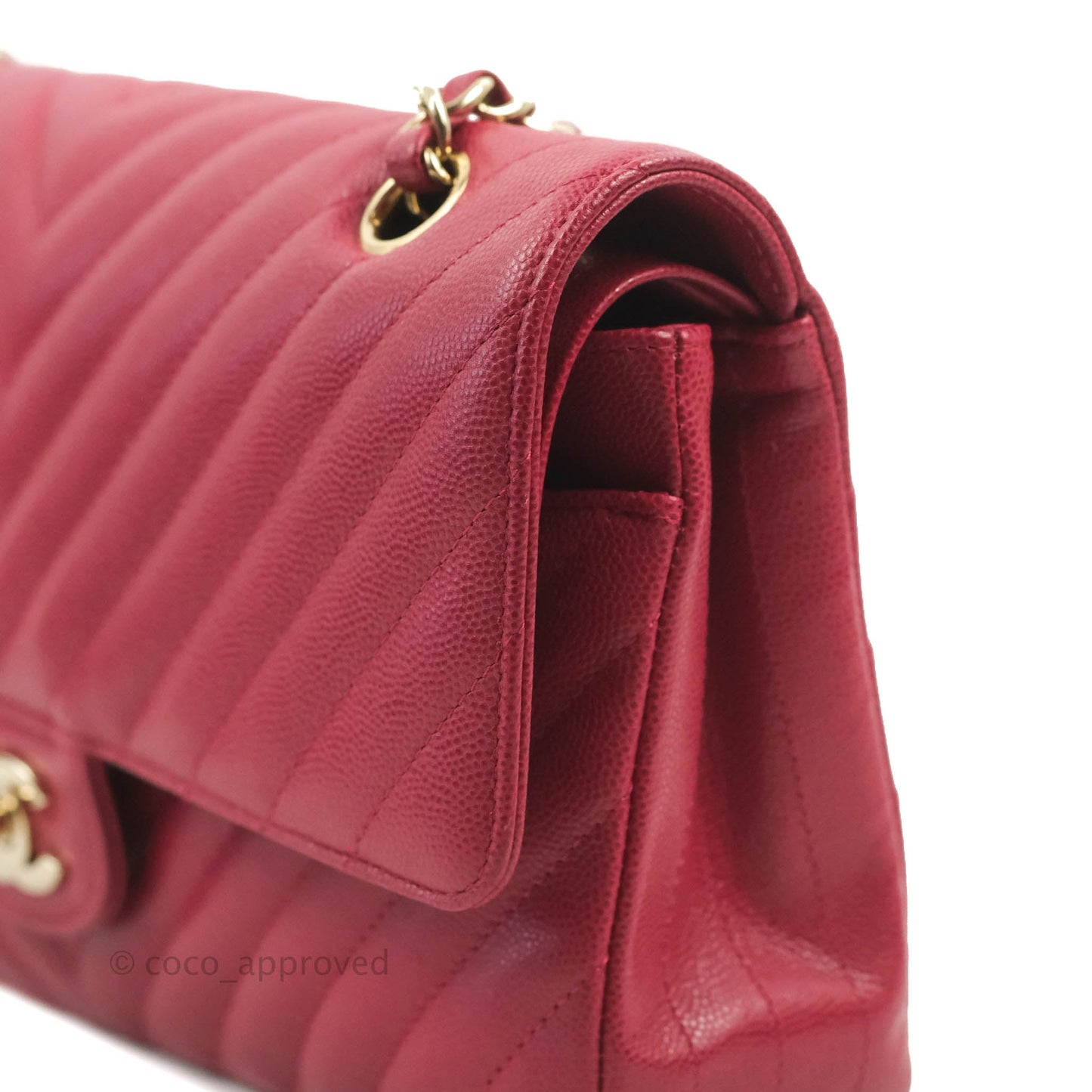 Chanel Classic M/L Medium Chevron Double Flap Cherry Red Caviar Gold Hardware