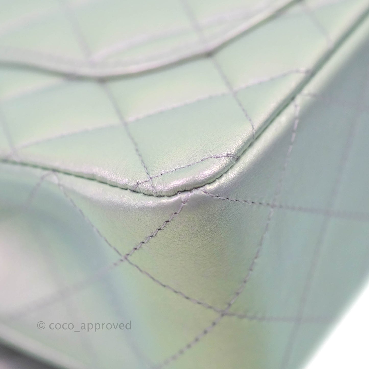 Chanel Small Classic Quilted Flap Metallic Iridescent White Lilac Silver Hardware