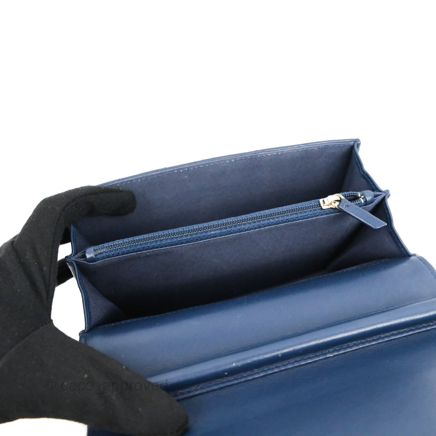 Chanel Square WOC Wallet On Chain Blue Lambskin Chevron Gold Hardware