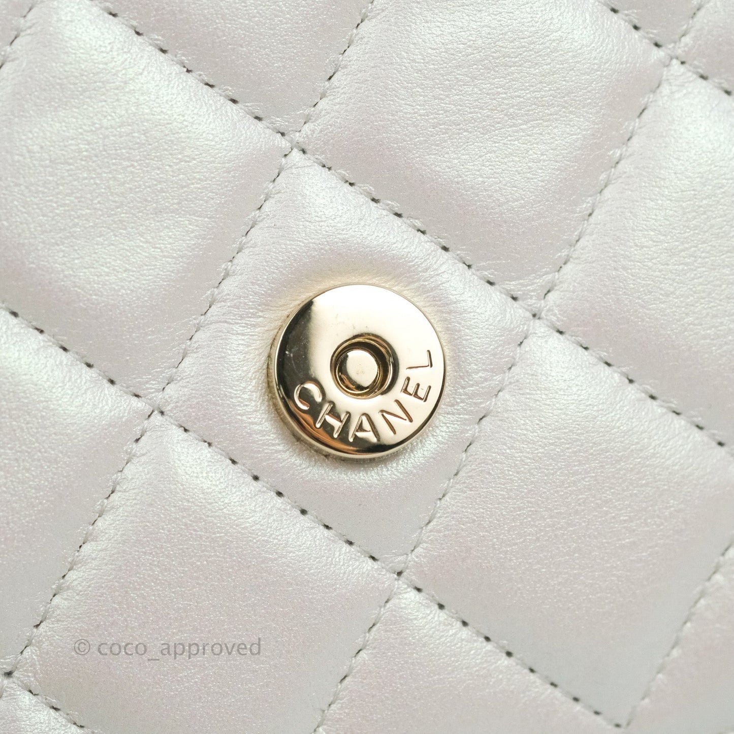 Chanel Quilted Classic Wallet on Chain WOC Iridescent White Lambskin Gold Hardware
