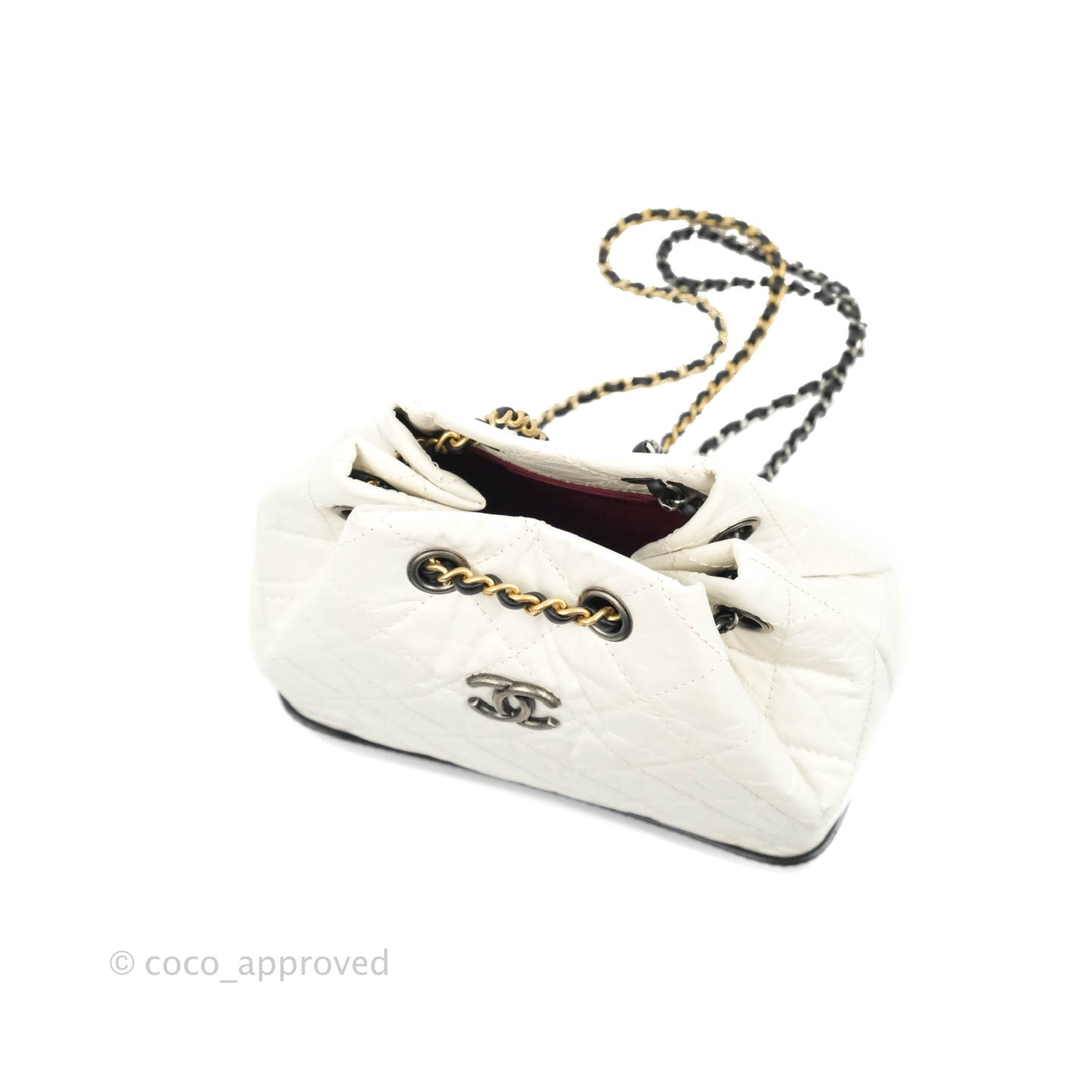 Chanel Small Gabrielle Backpack White Black Aged Calfskin