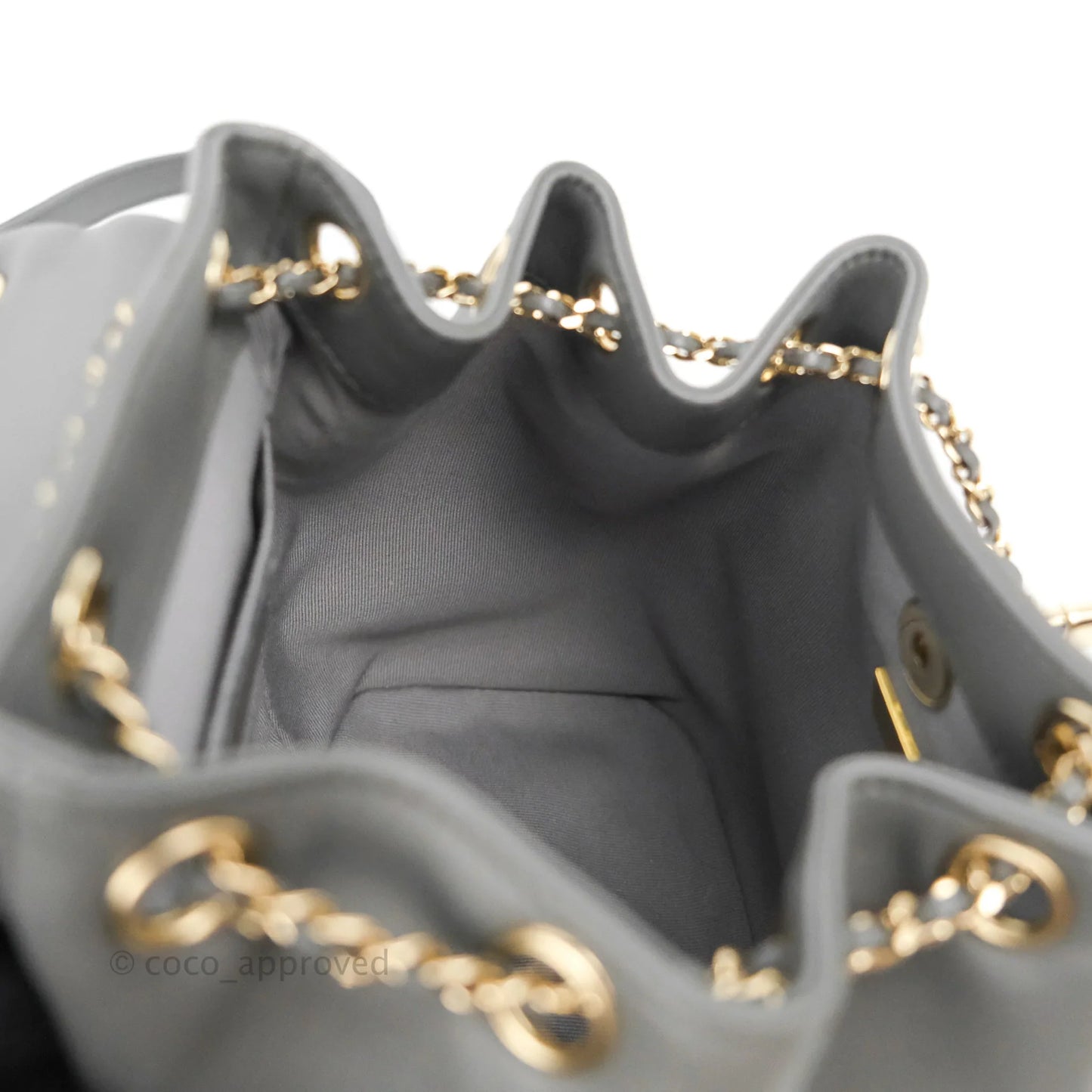 Chanel Quilted Small Duma Drawstring Backpack Grey Lambskin