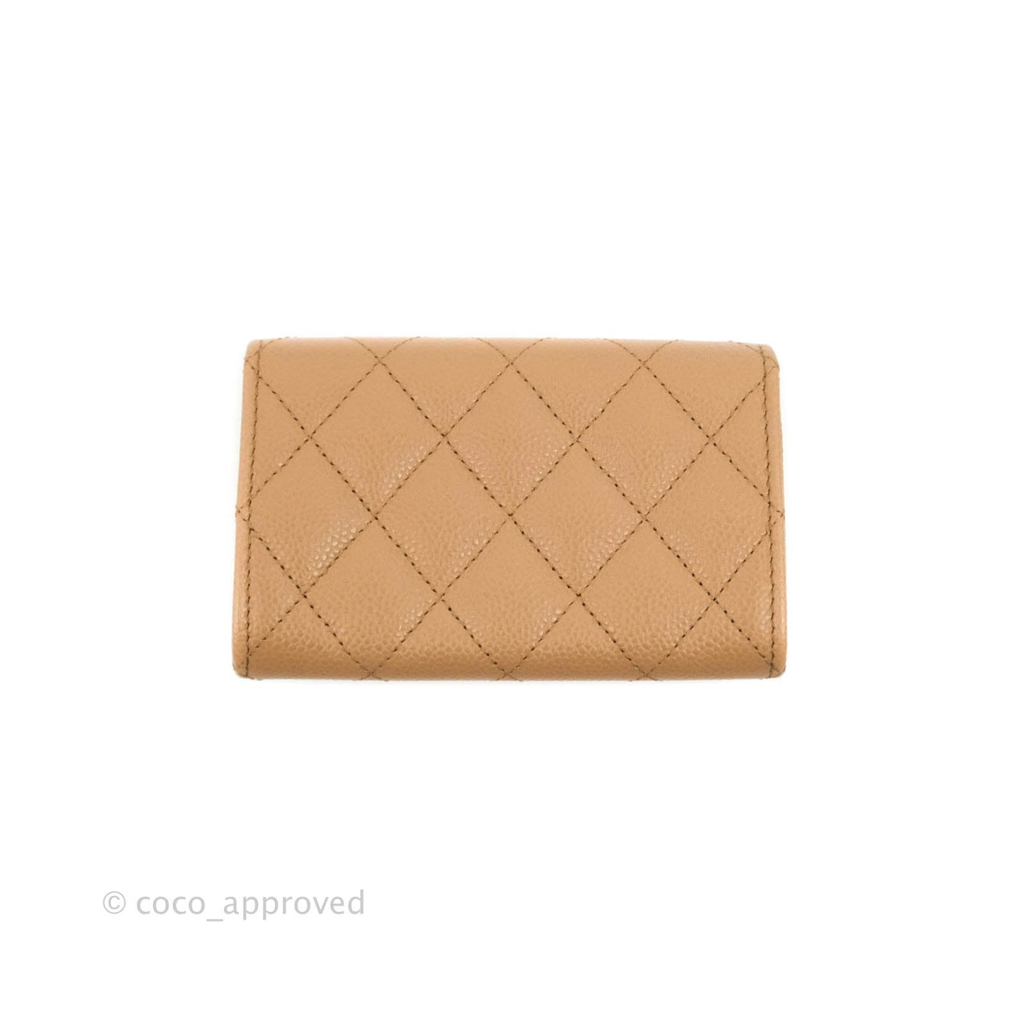 Chanel Quilted Flap Card Holder Dark Beige Caviar Gold Hardware