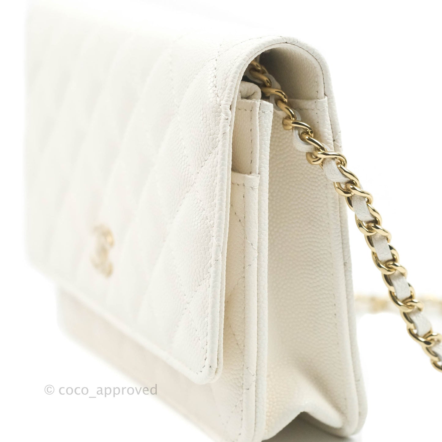 Chanel Quilted WOC White Caviar Gold Hardware With Charms