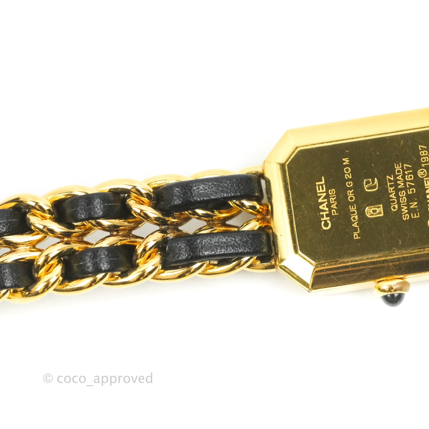 Chanel Vintage Première Watch Black Leather Gold Plated Size L