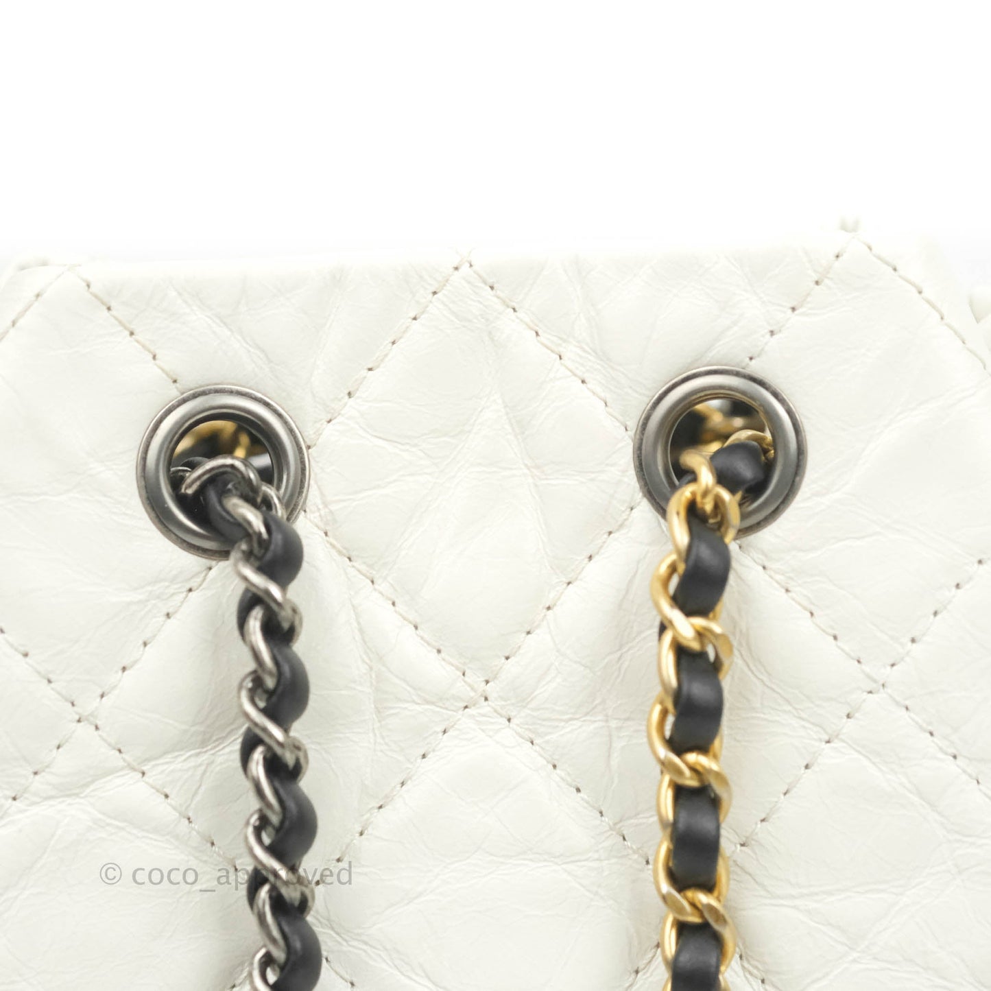 Chanel Small Gabrielle Backpack White Black Aged Calfskin