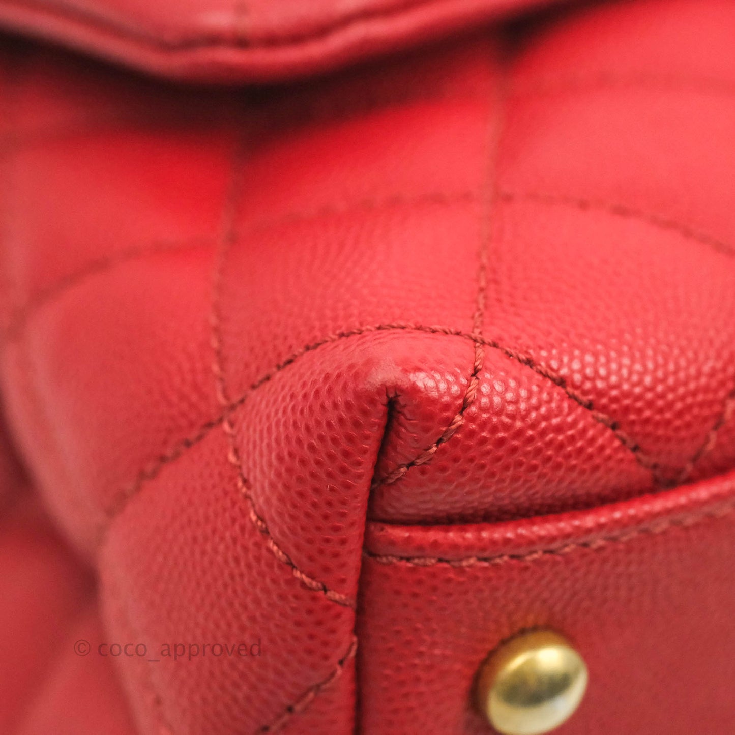 Chanel Small Quilted Coco Handle Red Caviar Gold Hardware