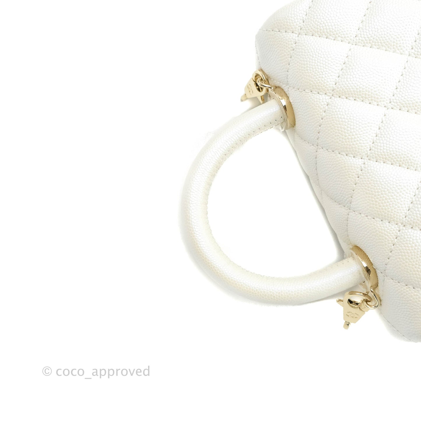 Chanel Mini Coco Handle Quilted Iridescent White Caviar Gold Hardware