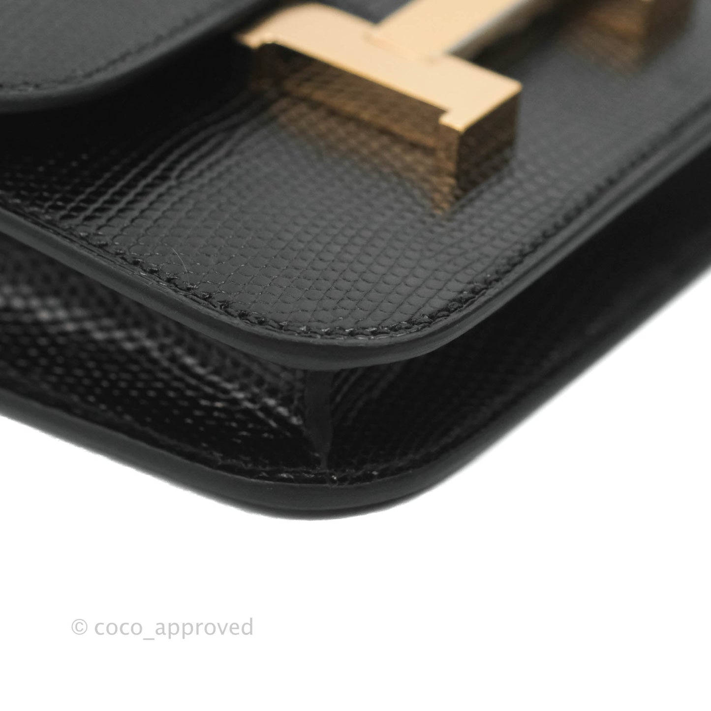 Hermès Constance Slim Wallet Black Lizard Leather Rose Gold Hardware