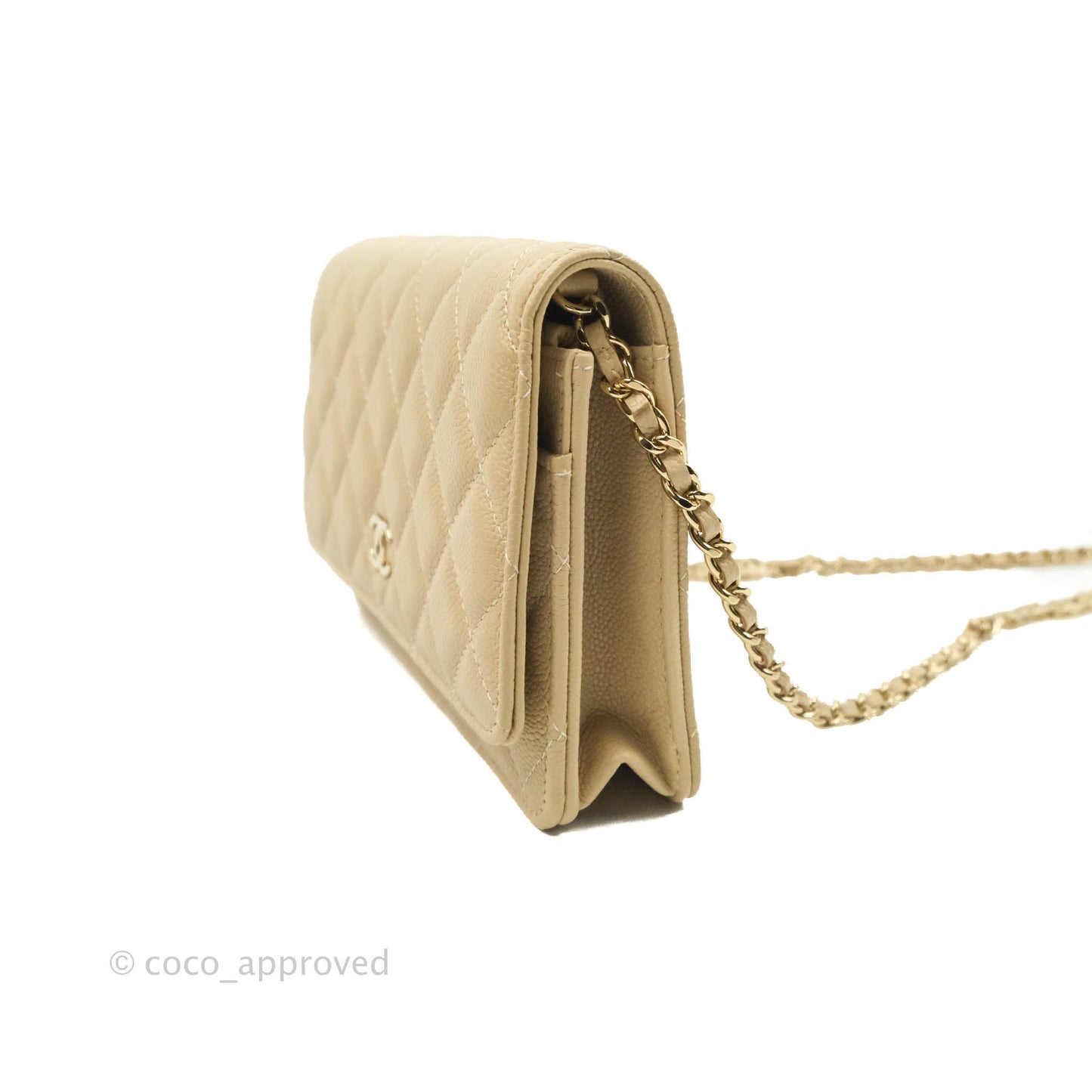 Chanel Quilted Wallet on Chain WOC Beige Caviar Gold Hardware