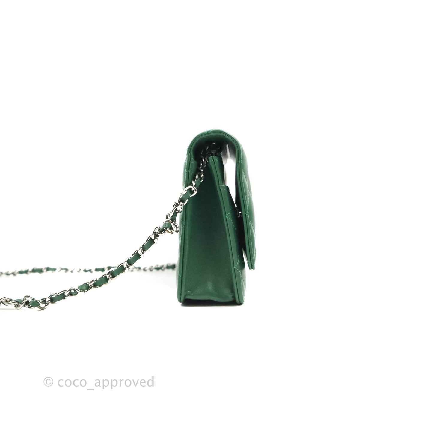 Chanel Quilted Classic Wallet on Chain WOC Green Lambskin Silver Hardware