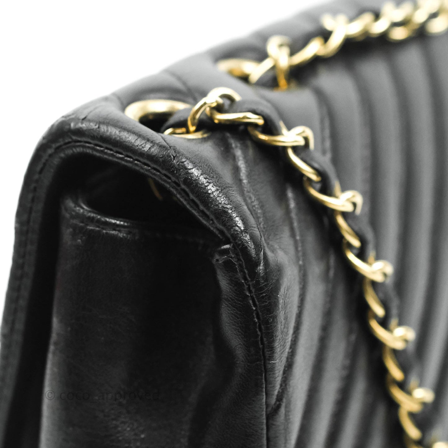Chanel Large Chevron Single Flap Bag Black Calfskin Gold Hardware